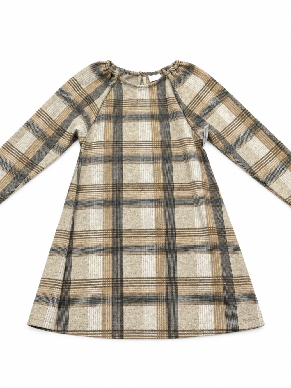 Zara Girls Plaid Long-Sleeve A-Line Dress - Beige and Brown